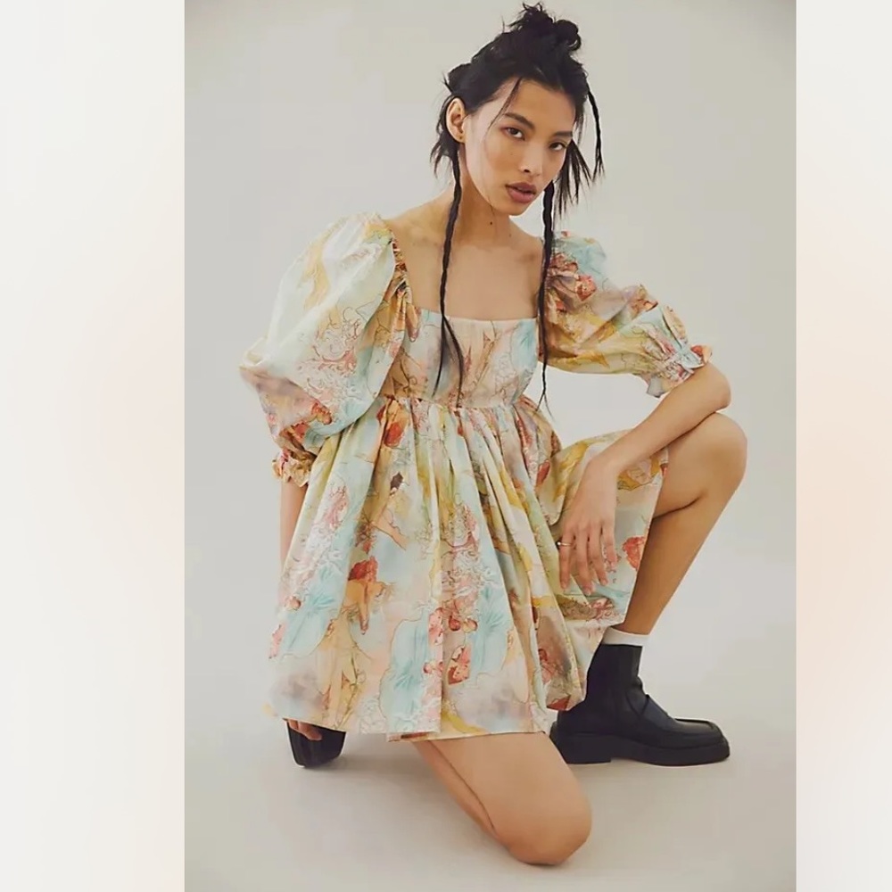Free People Selkie The Cottage Puff Mucha Babydoll Puff Sleeve Mini Dress